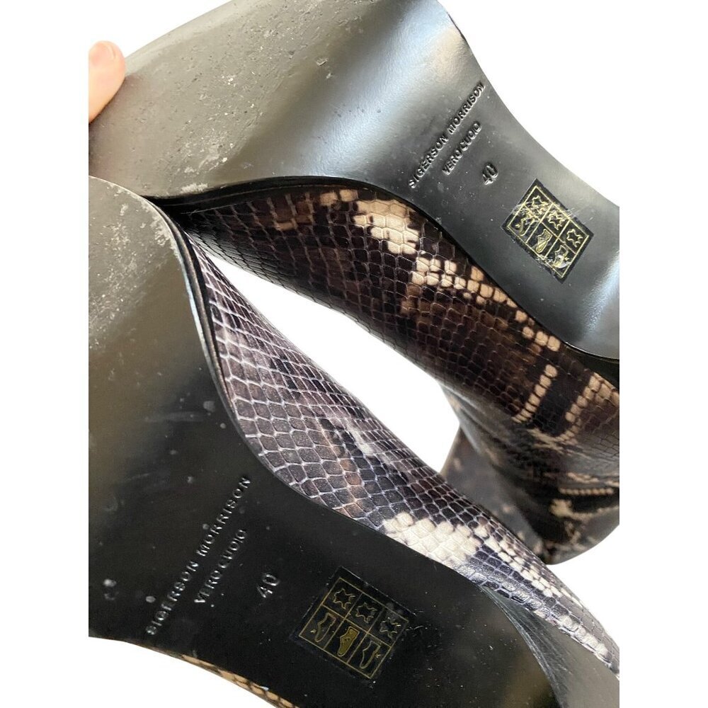 Sigerson Morrison Python Embossed Knee-High Leather Boots 40 Black Brown Snake - Picture 11 of 14